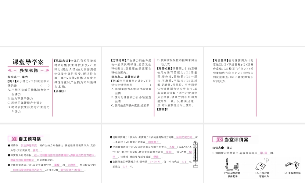 （云南专版）秋八年级物理全册 6.3 弹力与弹簧测力计作业课件 （新版）沪科版-（新版）沪科版初中八年级全册物理课件