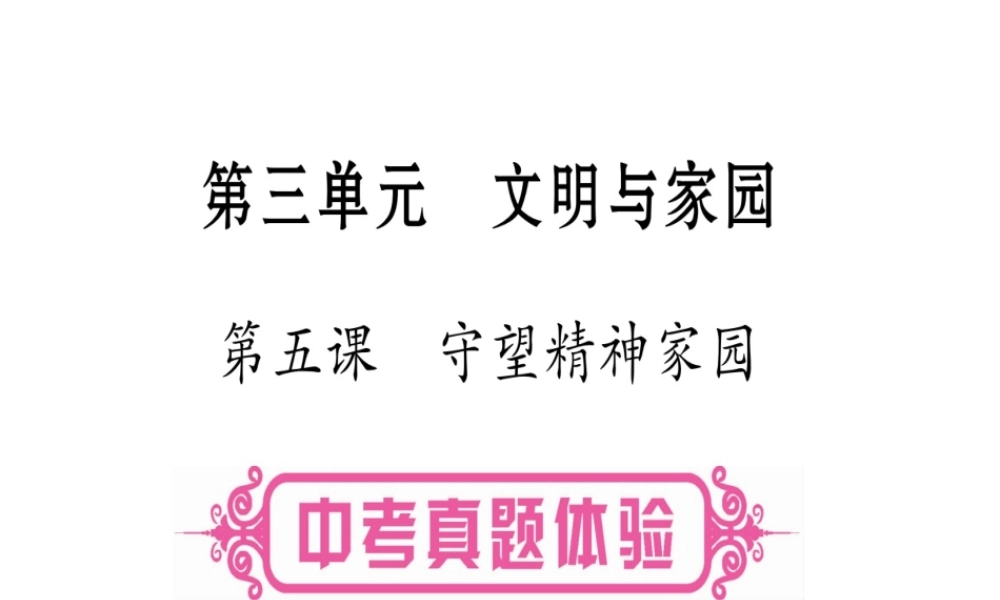 （云南专版）中考道德与法治总复习 第1篇 真题体验 满分演练 九上 第3单元 文明与家园 第5课 守望精神家园课件-人教版初中九年级全册政治课件