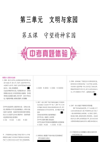（云南专版）中考道德与法治总复习 第1篇 真题体验 满分演练 九上 第3单元 文明与家园 第5课 守望精神家园课件-人教版初中九年级全册政治课件