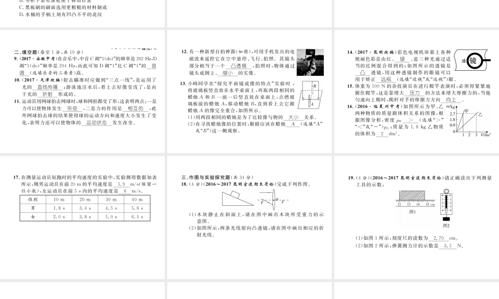 （云南专版）秋八年级物理全册 期末达标测试卷课件 （新版）沪科版-（新版）沪科版初中八年级全册物理课件