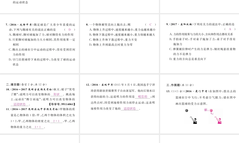 （云南专版）秋八年级物理全册 双休作业（八）课件 （新版）沪科版-（新版）沪科版初中八年级全册物理课件