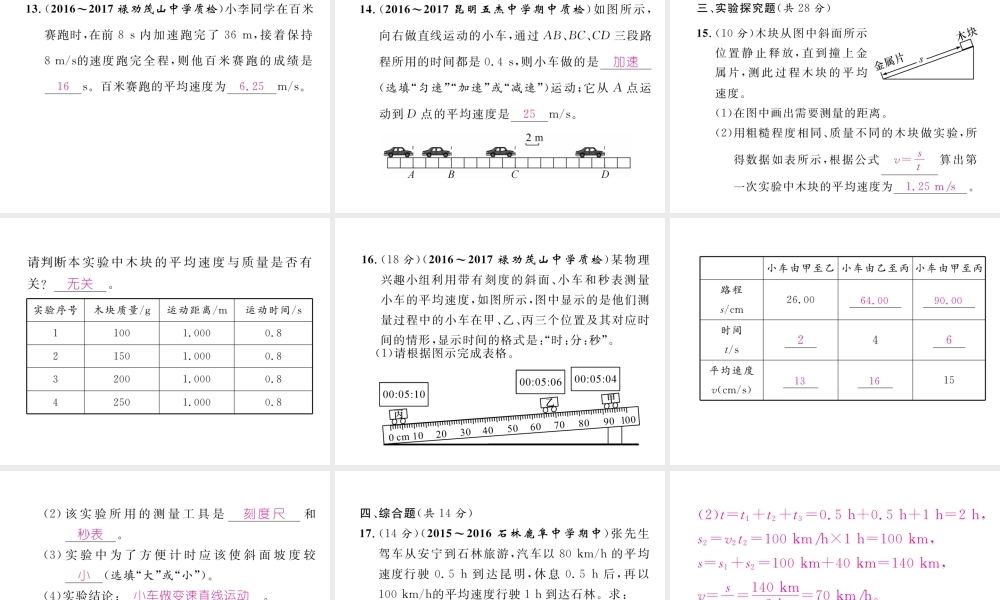 （云南专版）秋八年级物理全册 双休作业（二）课件 （新版）沪科版-（新版）沪科版初中八年级全册物理课件