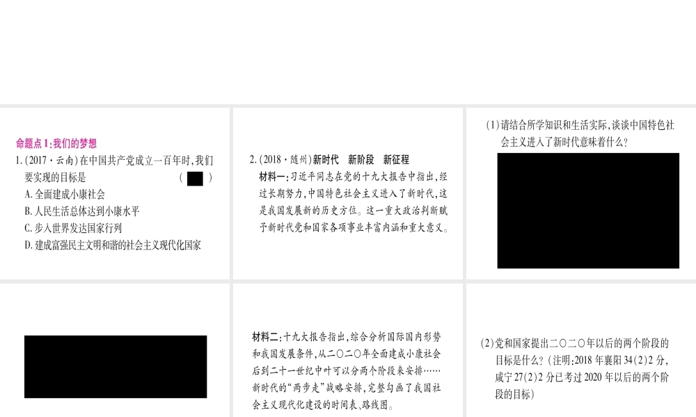 （云南专版）中考道德与法治总复习 第1篇 真题体验 满分演练 九上 第4单元 和谐与梦想 第8课 中国人 中国梦课件-人教版初中九年级全册政治课件