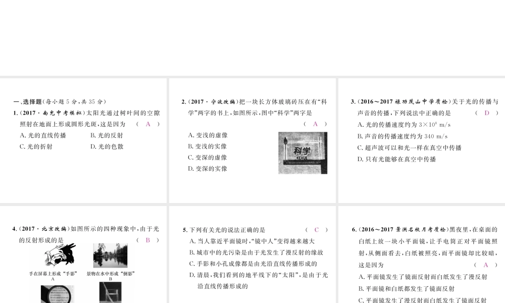 （云南专版）秋八年级物理全册 双休作业（四）课件 （新版）沪科版-（新版）沪科版初中八年级全册物理课件