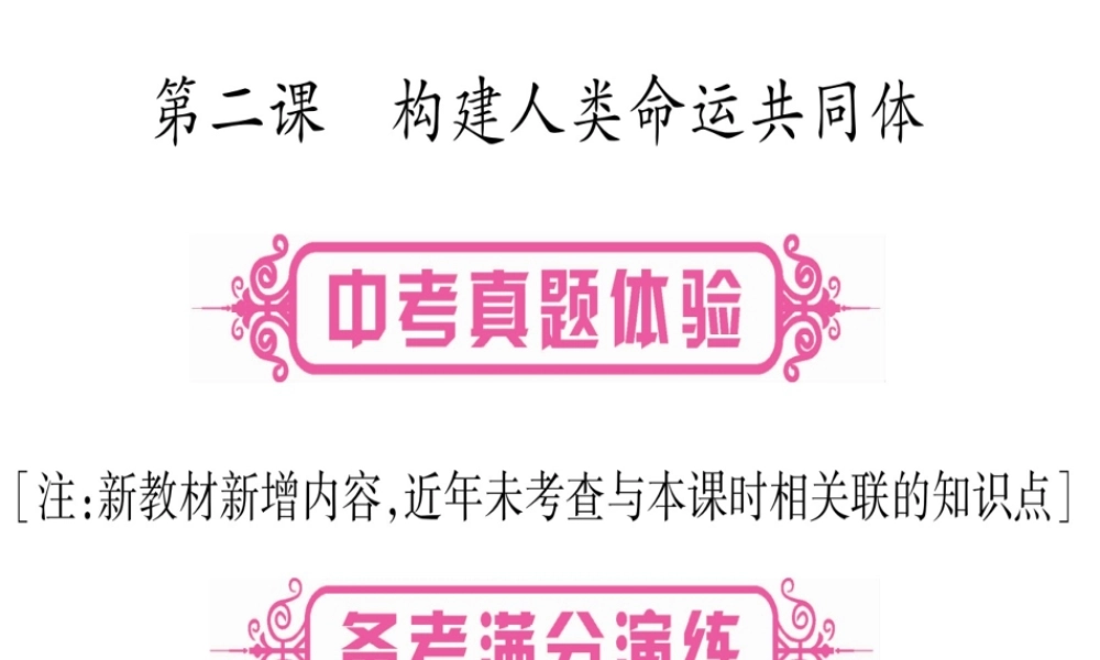 （云南专版）中考道德与法治总复习 第1篇 真题体验 满分演练 九下 第1单元 我们共同的世界 第2课 构建人类命运共同体课件-人教版初中九年级全册政治课件