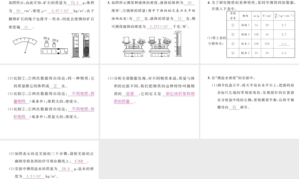 （云南专版）秋八年级物理全册 专题六 测量物质的密度作业课件 （新版）沪科版-（新版）沪科版初中八年级全册物理课件
