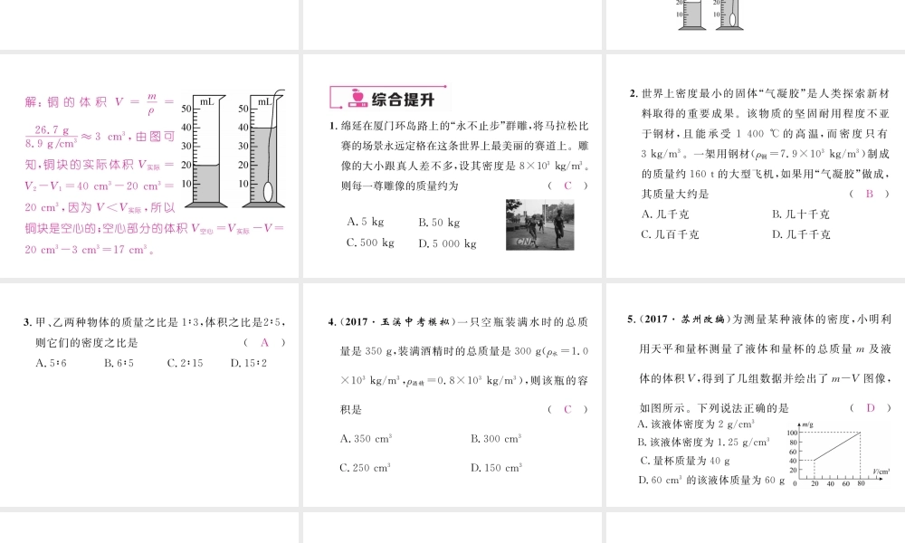 （云南专版）秋八年级物理全册 专题七 密度的计算作业课件 （新版）沪科版-（新版）沪科版初中八年级全册物理课件
