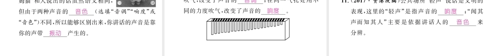 （云南专版）秋八年级物理全册 专题三 声音特性的区分作业课件 （新版）沪科版-（新版）沪科版初中八年级全册物理课件