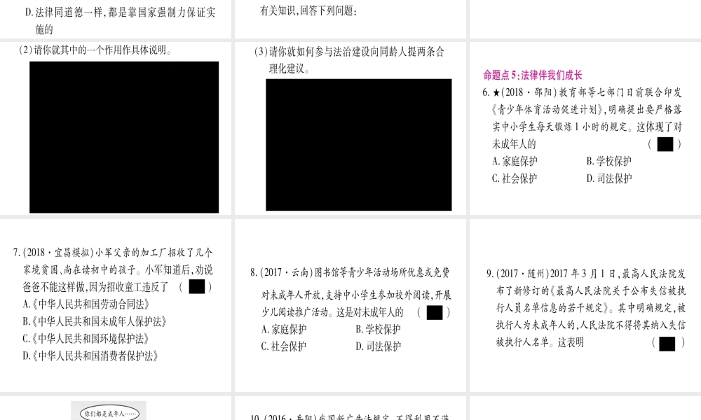 （云南专版）中考道德与法治总复习 第1篇 真题体验 满分演练 七下 第3 4单元 在集体中成长 走进法治天地课件-人教版初中九年级全册政治课件
