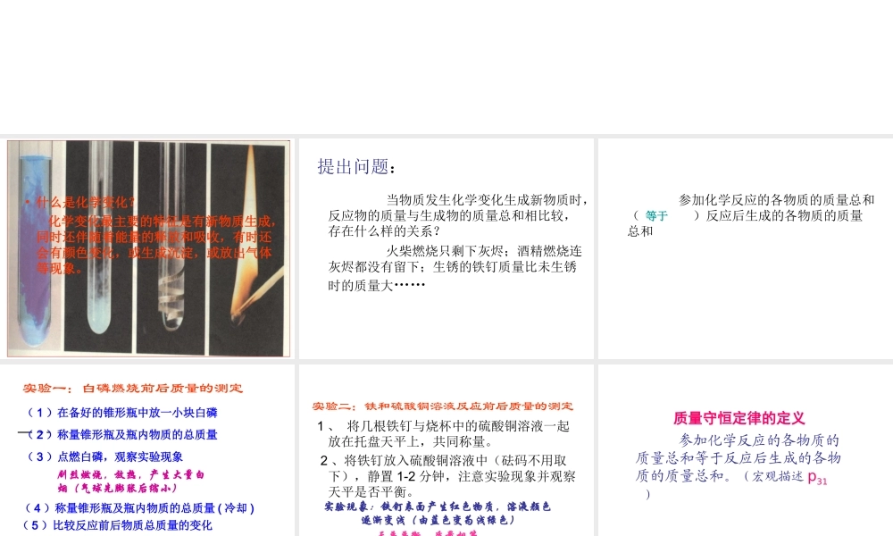 安徽省阜南县三塔中学九年级化学上册《质量守恒定律》课件 新人教版