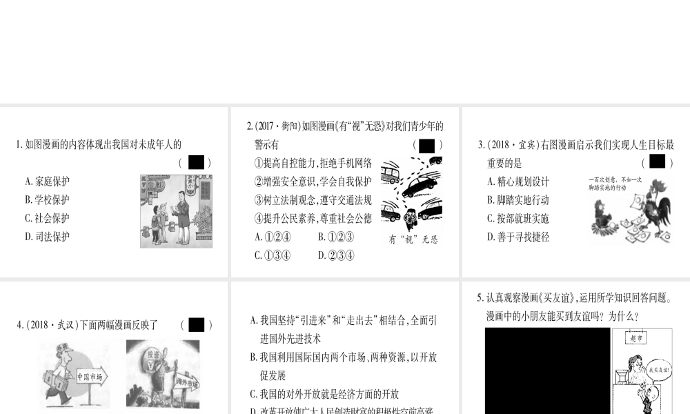 （云南专版）中考道德与法治总复习 第1篇 真题体验 满分演练 七下 漫画题集训课件-人教版初中九年级全册政治课件
