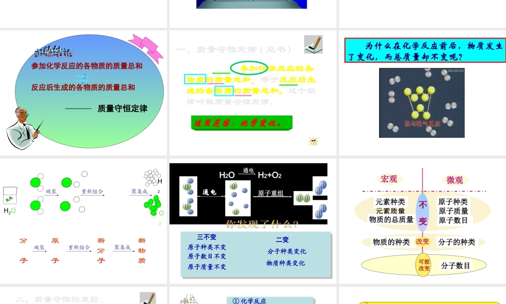 安徽省阜南县三塔中学九年级化学上册《质量守恒定律》课件2 新人教版