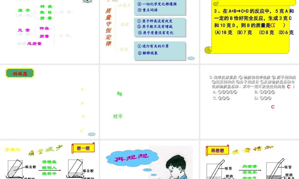 安徽省阜南县三塔中学九年级化学上册《质量守恒定律》课件2 新人教版