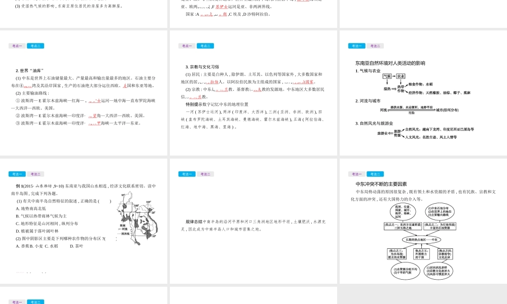 （云南专用）中考地理总复习 第二部分 世界地理（下）第7讲 东南亚、中东课件-人教版初中九年级全册地理课件