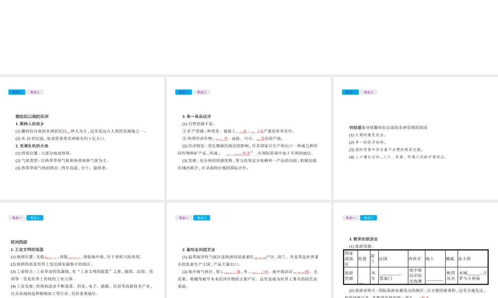 （云南专用）中考地理总复习 第二部分 世界地理（下）第8讲 撒哈拉以南的非洲、欧洲西部课件-人教版初中九年级全册地理课件