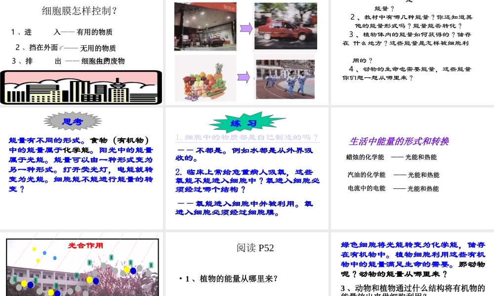 安徽省合肥市长丰县七年级生物上册 2.1.4《细胞的生活》课件1 （新版）新人教版-（新版）新人教版初中七年级上册生物课件