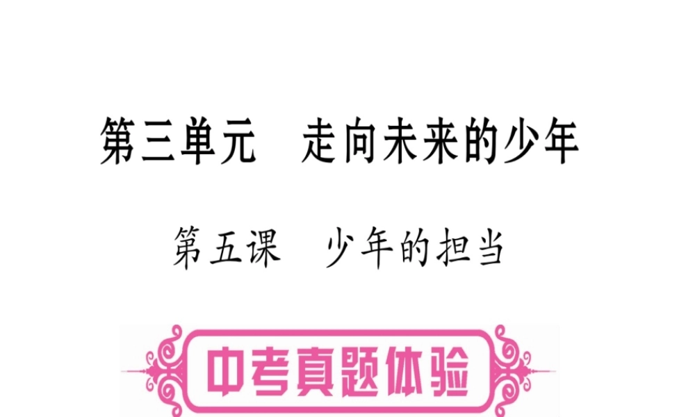 （云南专版）中考道德与法治总复习 第1篇 真题体验 满分演练九下 第3单元 走向未来的少年 第5课 少年的担当课件-人教版初中九年级全册政治课件