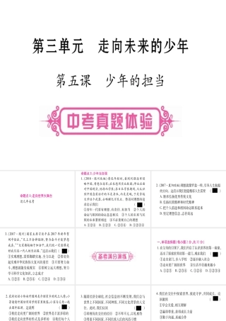 （云南专版）中考道德与法治总复习 第1篇 真题体验 满分演练九下 第3单元 走向未来的少年 第5课 少年的担当课件-人教版初中九年级全册政治课件