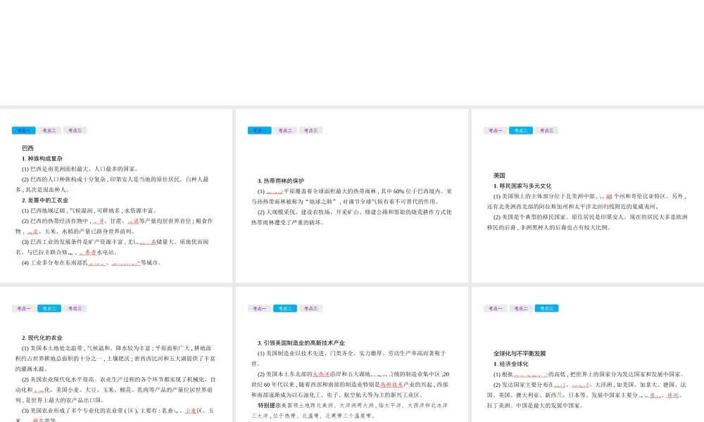 （云南专用）中考地理总复习 第二部分 世界地理（下）第12讲 巴西、美国、全球化与不平衡发展课件-人教版初中九年级全册地理课件