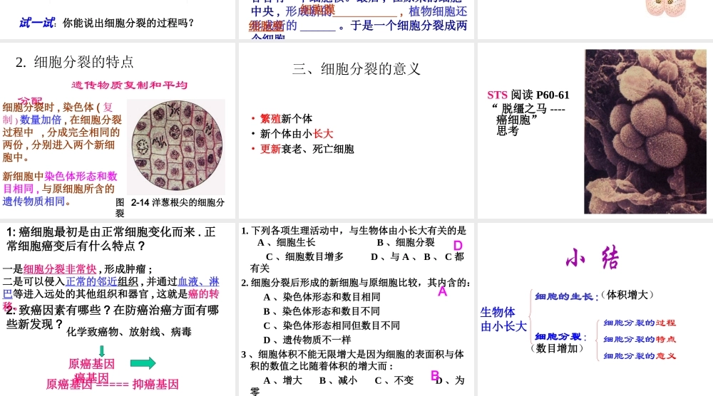 安徽省合肥市长丰县七年级生物上册 2.2.1《细胞通过分裂产生新细胞》课件1 （新版）新人教版-（新版）新人教版初中七年级上册生物课件