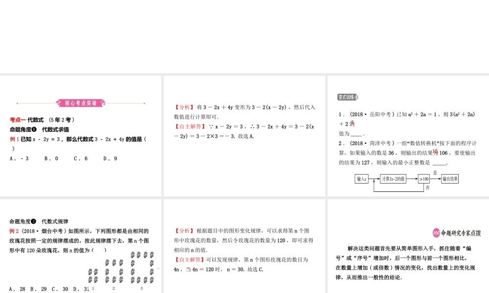 （东营专版）中考数学复习 第一章 数与式 第二节 代数式及整式（含因式分解）课件-人教级全册数学课件