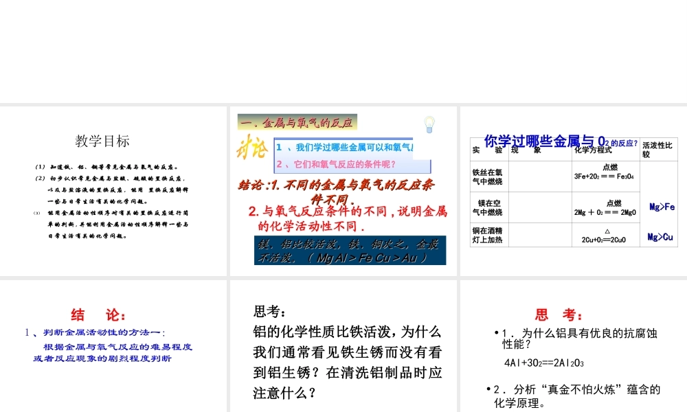 安徽省阜南县三塔中学九年级化学下册 第八单元 实验活动4 金属的化学性质课件 （新版）新人教版