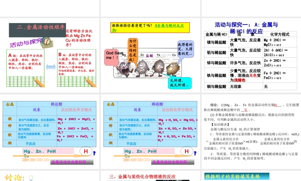 安徽省阜南县三塔中学九年级化学下册 第八单元 实验活动4 金属的化学性质课件 （新版）新人教版