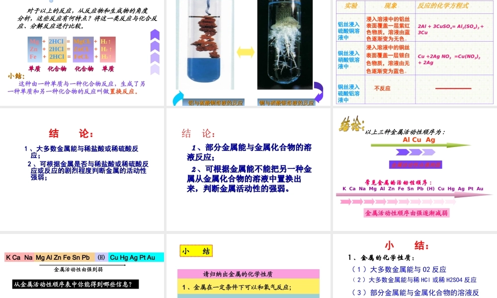 安徽省阜南县三塔中学九年级化学下册 第八单元 实验活动4 金属的化学性质课件 （新版）新人教版