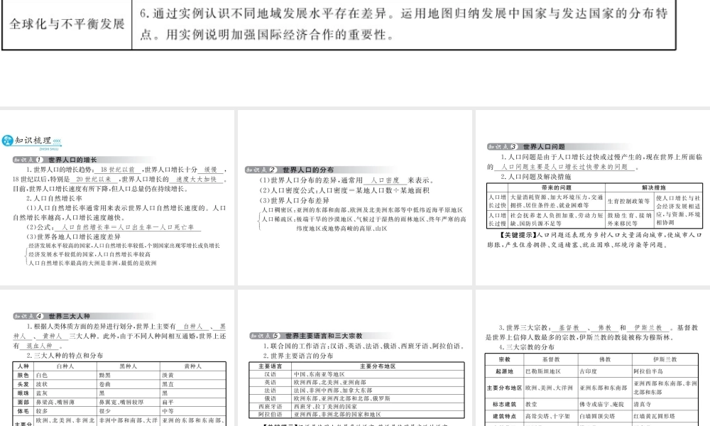 （云南专用）中考地理总复习 第二单元 世界地理概论（第5课时）世界居民 全球化与不平衡发展课件-人教版初中九年级全册地理课件