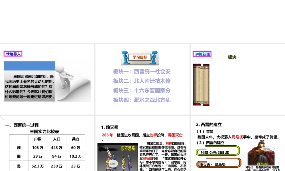 （2016年秋季版）七年级历史上册 第四单元 第18课 从西晋统一到南北对峙课件 川教版