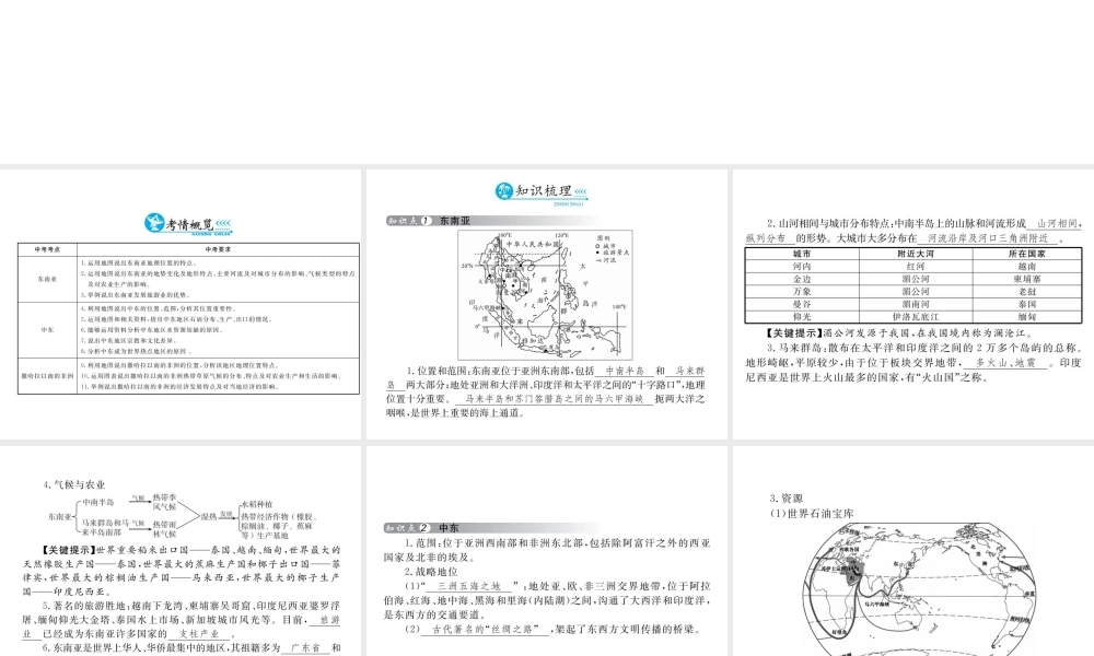 （云南专用）中考地理总复习 第三单元 世界区域地理（第7课时）各具特色的地区（一）课件-人教版初中九年级全册地理课件