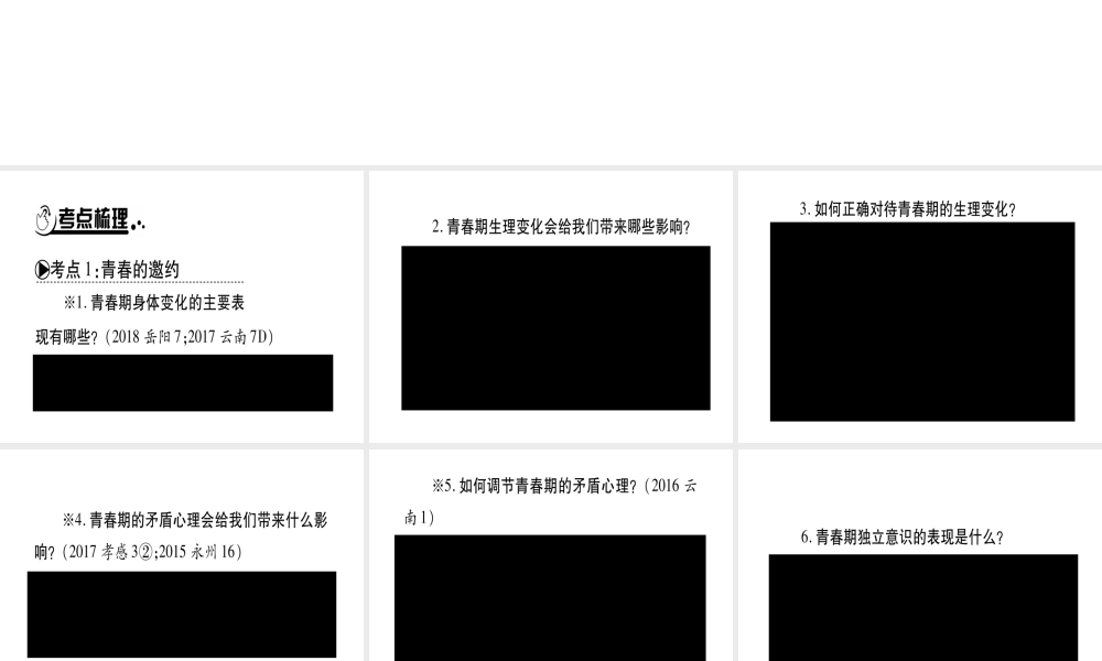 （云南专版）中考道德与法治总复习 七下 第1 2单元 青春时光 做情绪感的主人课件-人教版初中九年级全册政治课件