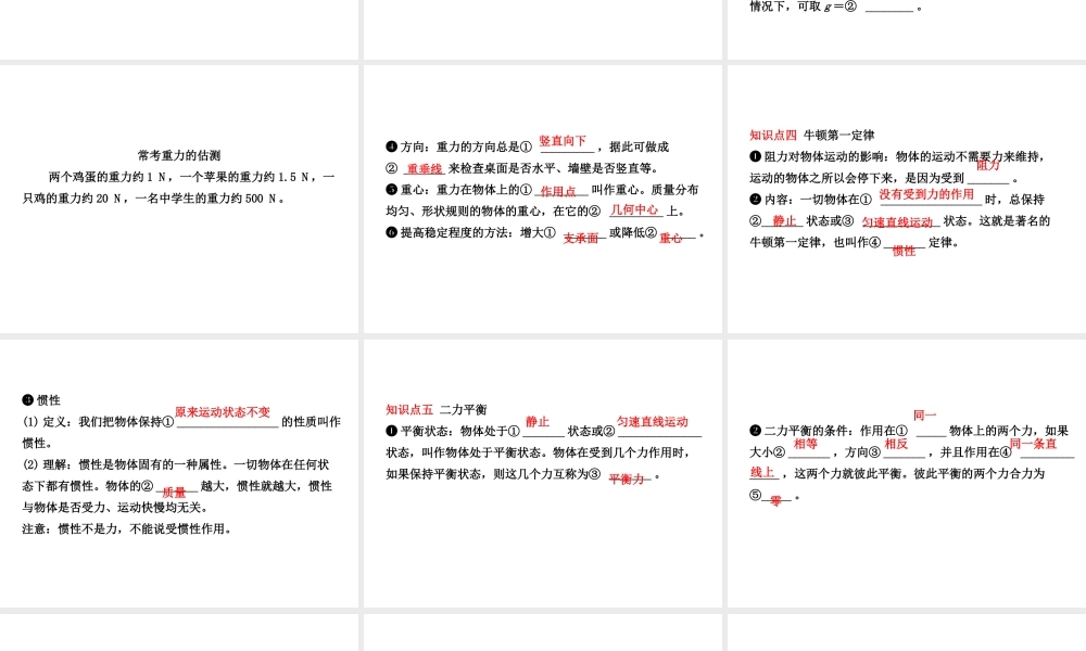 （东营专版）中考物理总复习 第七、八章 力 运动和力课件-人教版初中九年级全册物理课件