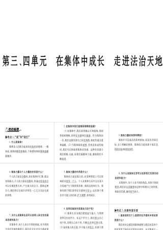 （云南专版）中考道德与法治总复习 七下 第3 4单元 在集体中成长 走进法治天地课件-人教版初中九年级全册政治课件