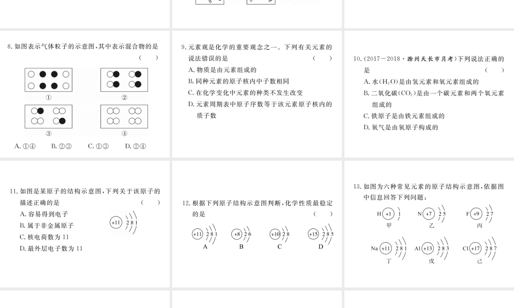 安徽省秋九年级化学上册 第三单元 物质构成的奥秘 专题训练（二）物质的组成和结构练习课件（含模拟）（新版）新人教版-（新版）新人教版初中九年级上册化学课件