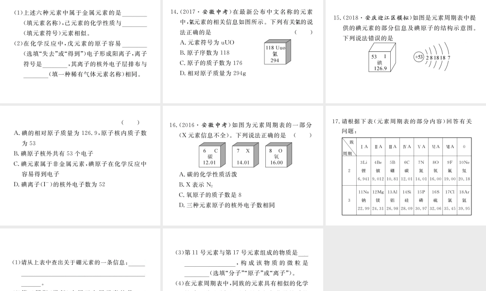 安徽省秋九年级化学上册 第三单元 物质构成的奥秘 专题训练（二）物质的组成和结构练习课件（含模拟）（新版）新人教版-（新版）新人教版初中九年级上册化学课件