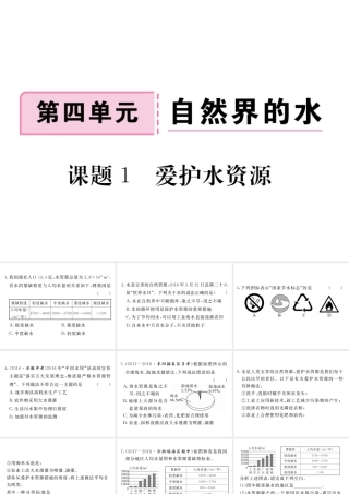安徽省秋九年级化学上册 第四单元 自然界的水 课题1 爱护水资源练习课件（含模拟）（新版）新人教版-（新版）新人教版初中九年级上册化学课件