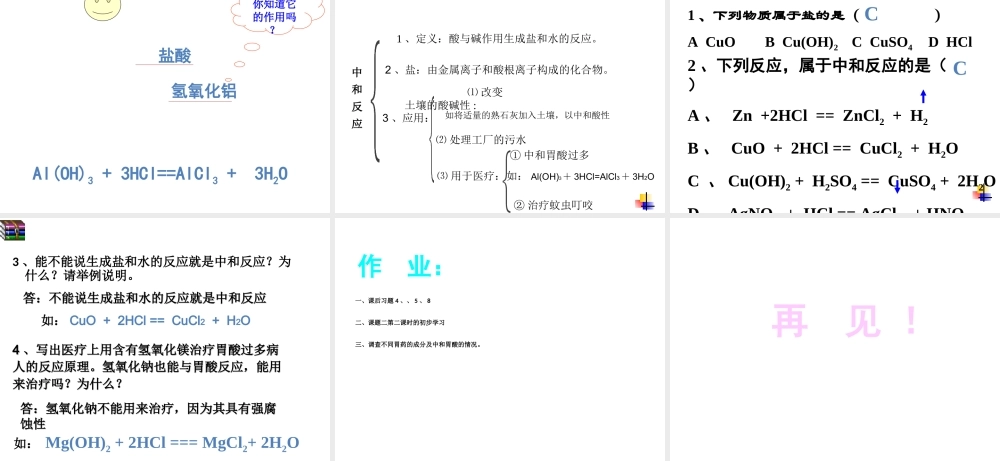安徽省马鞍山市第十一中学九年级化学下册 酸和碱之间会发生什么反应课件 新人教版