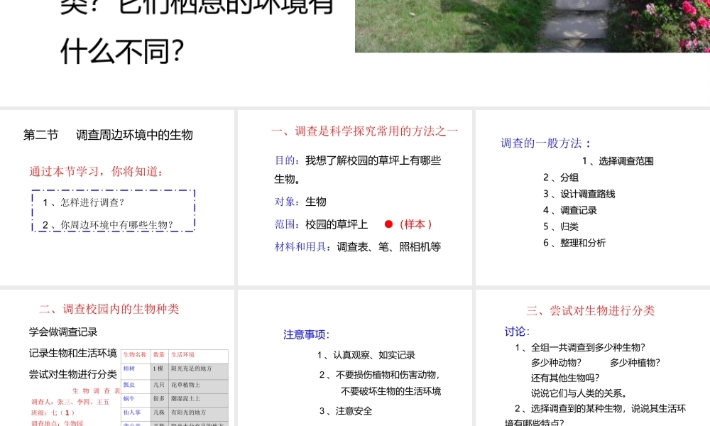 安徽省合肥市长丰县七年级生物上册 3.4.2《调查我们身边的生物》课件4 （新版）新人教版-（新版）新人教版初中七年级上册生物课件