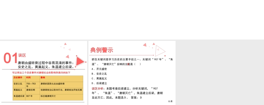 （2016年秋季版）七年级历史下册 第5课 唐朝的衰落和五代十国误区预警课件 北京课改版