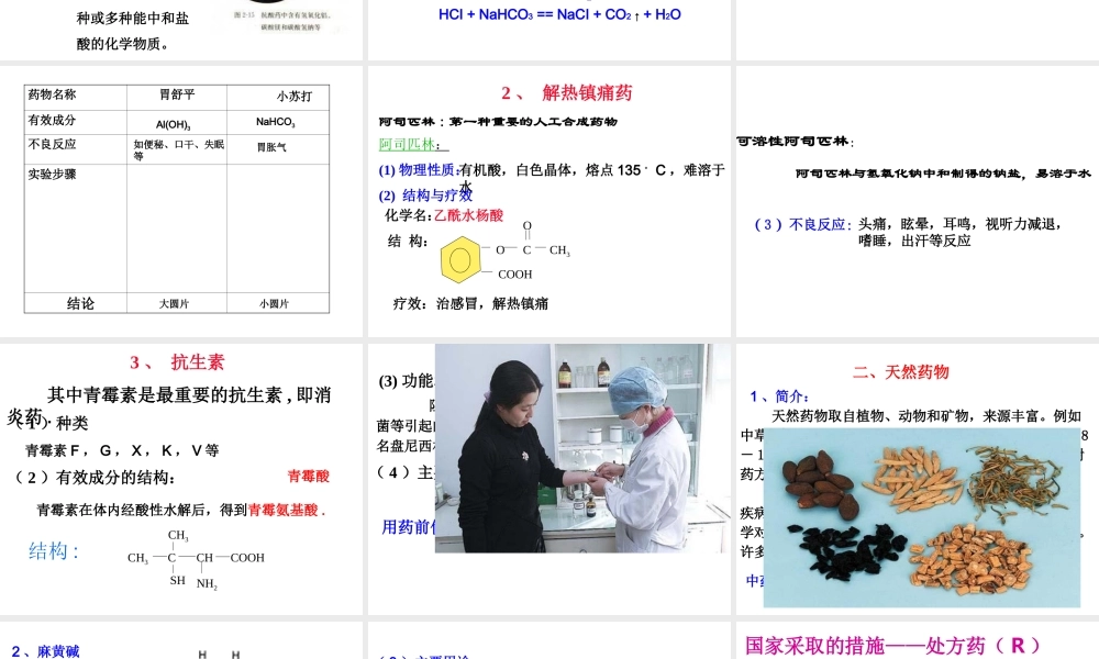 安徽省马鞍山市外国语学校九年级化学 正确使用药物课件 人教新课标版