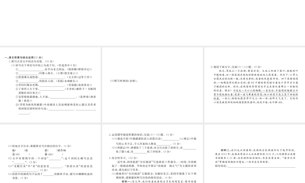 安徽省秋九年级语文上册 第六单元检测卷习题讲评课件 新人教版-新人教版初中九年级上册语文课件