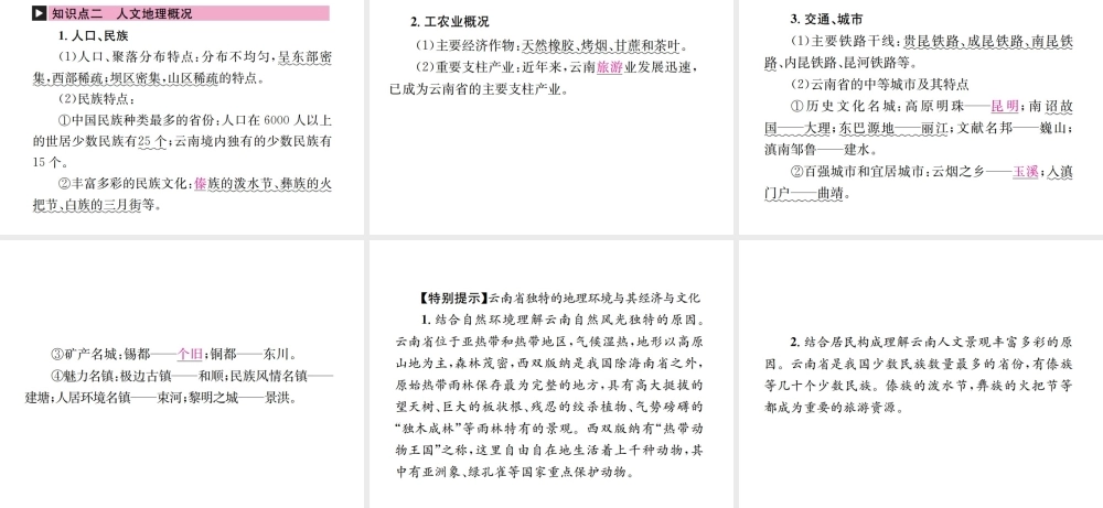 （云南专版）中考地理 第一部分 基础复习篇 八年级 第11章 云南乡土地理课件-人教版初中九年级全册地理课件