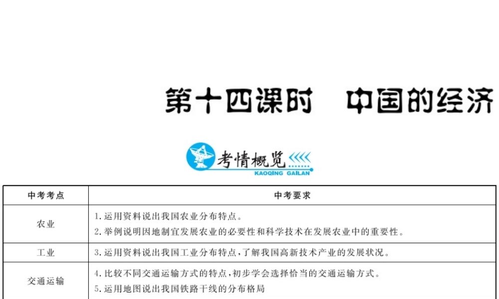 （云南专用）中考地理总复习 第四单元 中国地理概论（第14课时）中国的经济课件-人教版初中九年级全册地理课件