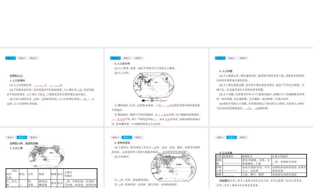 （云南专用）中考地理总复习 第一部分 世界地理（上）第5讲 世界的居民课件-人教版初中九年级全册地理课件