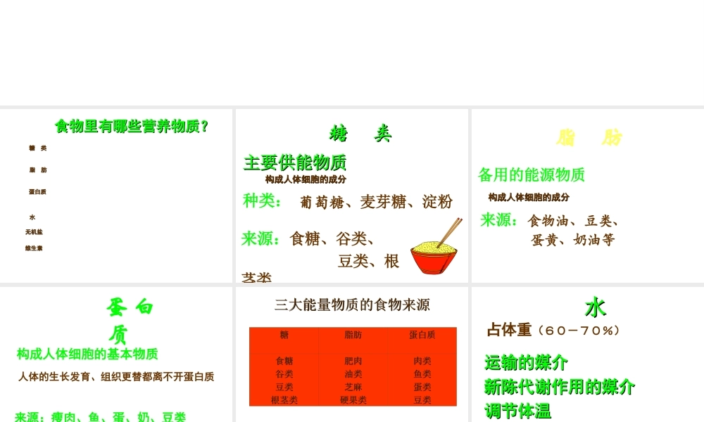 安徽省合肥市长丰县七年级生物下册 4.2.1《食物中的营养物质》课件4 （新版）新人教版-（新版）新人教版初中七年级下册生物课件