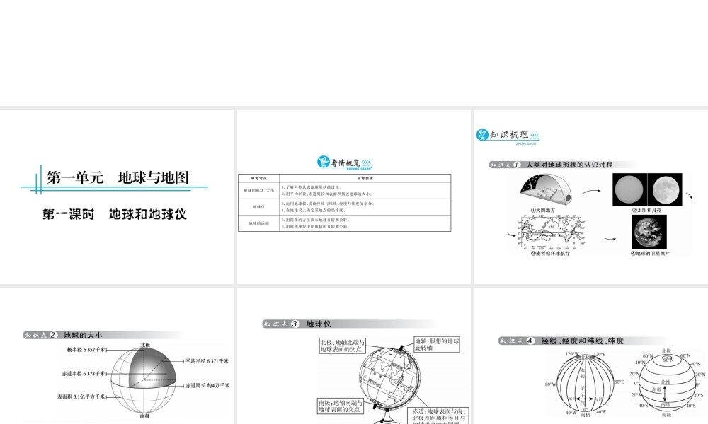 （云南专用）中考地理总复习 第一单元 地球与地图（第1课时）地球和地球仪课件-人教版初中九年级全册地理课件