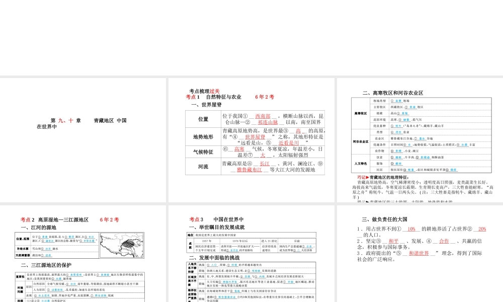 （临沂专版）中考地理 第一部分 系统复习 成绩基石 第九、十章  青藏地区 中国在世界中课件-人教版初中九年级全册地理课件
