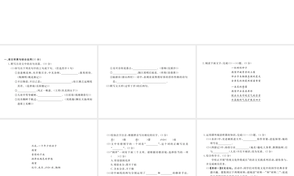 安徽省秋九年级语文上册 第五单元检测卷习题讲评课件 新人教版-新人教版初中九年级上册语文课件
