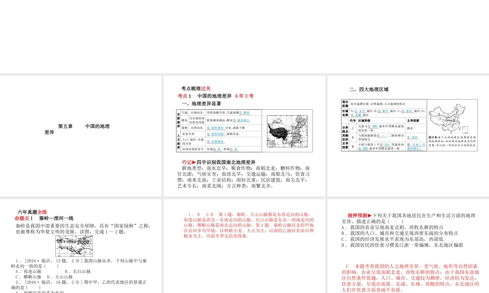（临沂专版）中考地理 第一部分 系统复习 成绩基石 第五章 中国的地域差异课件-人教版初中九年级全册地理课件